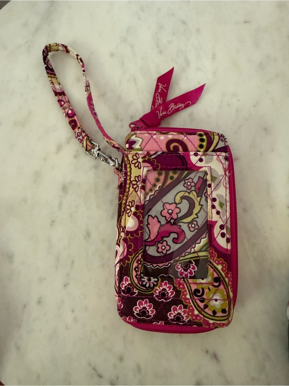 VERA BRADLEY ALL IN ONE WRISTLET VERY BERRY PAISLEY Pink ID Cards Coin bag